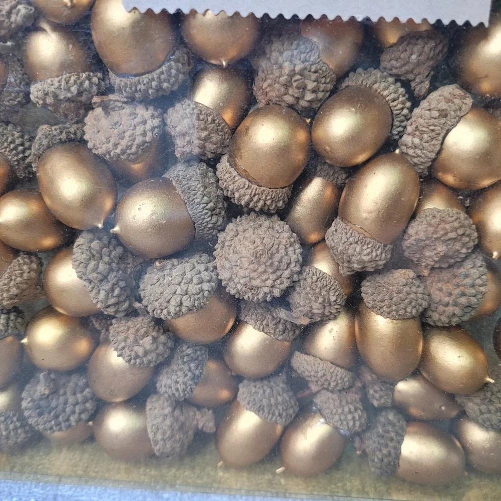 Pottery Barn Gilded Acorns Gold Decorative Vase Filler Set of 2 Boxes 108 RARE